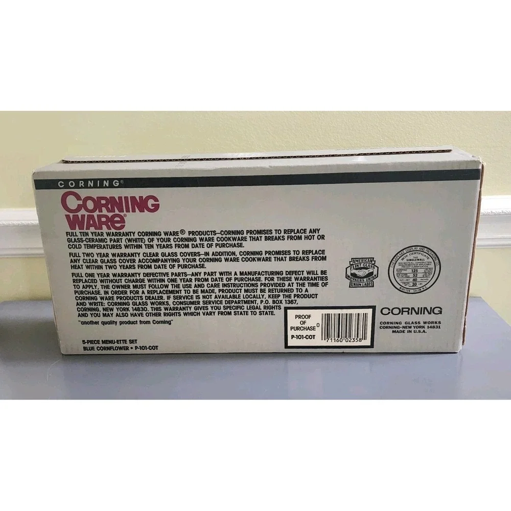 Corning Ware 1985 Sealed Box 5‎ Piece Menu-Ette Set in Blue Cornflower P-101-COT